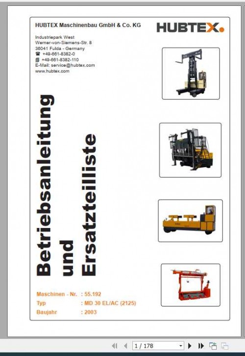 Hubtex Forklift MD 30 EL AC (2125) Operating Instructions and Spare Parts List 1