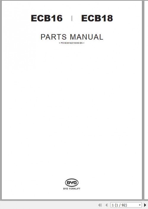 BYD Forklift ECB16 ECB18 Parts Manual 1