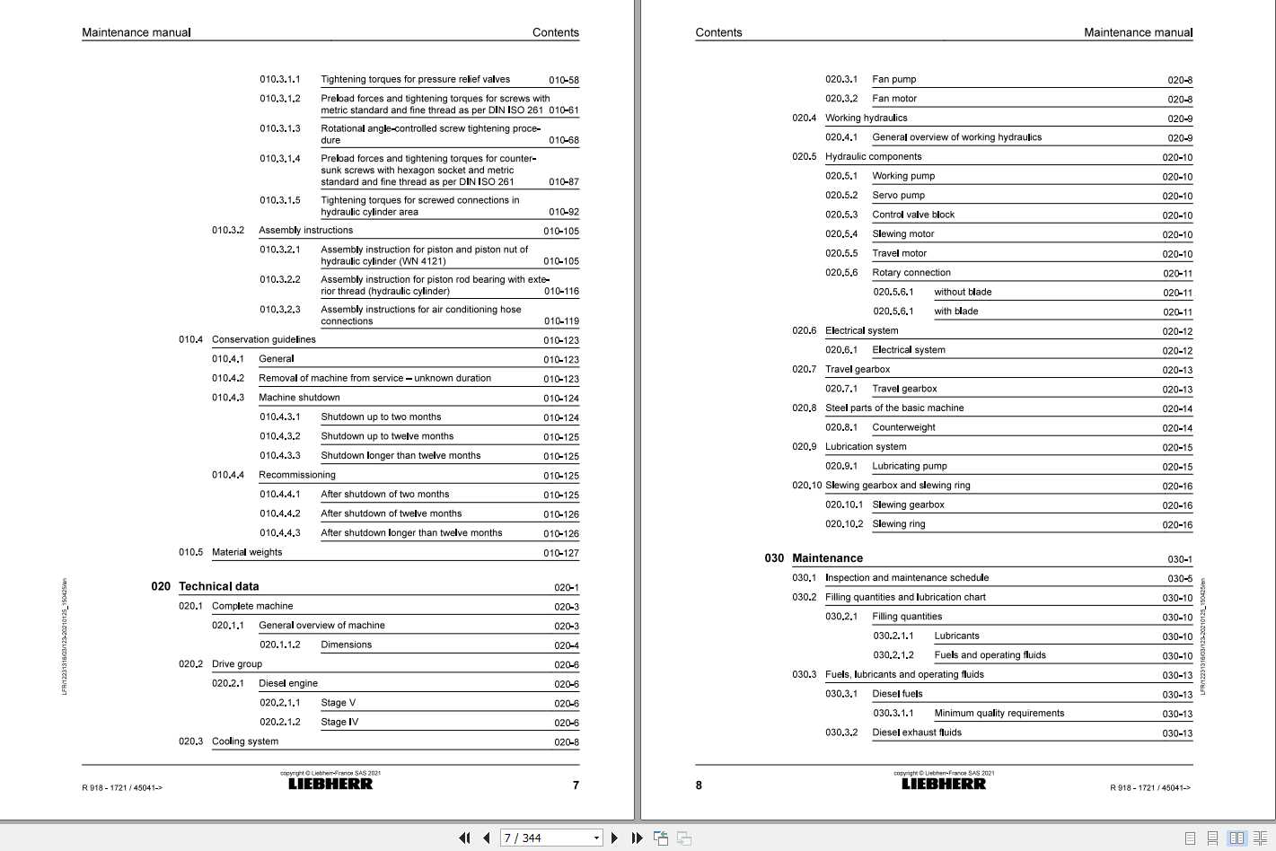 Liebherr Hydraulic Excavator R918 1721 45041 Maintenance Manual EN PDF ...