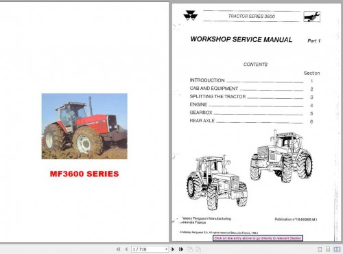 Massey Ferguson Tractors MF 3600 Series Workshop Service Manual 1