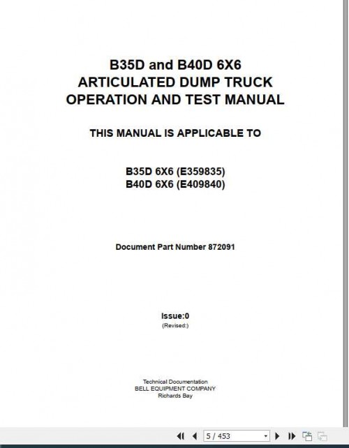 Bell Articalted Dump Truck B35D & B40D 6x6 Operatioan And Test Manual 2