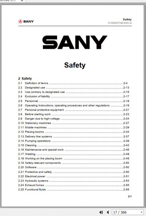 Sany Truck Mounted Concrete Pump SYG5532THB 620C 8 Operation & Maintenance Manual 2