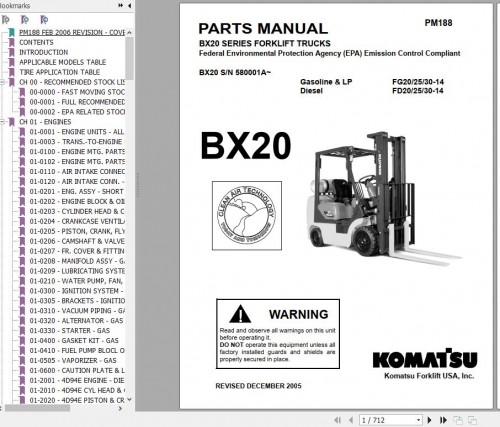 Komatsu Forklift Truck BX20 Series FG(FD)20,25,30 14 Parts Manual 1