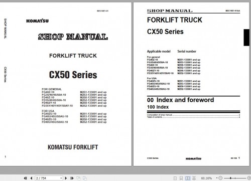 Komatsu Forklift Truck CX50 Series FG(FD)35,40,45(A,Y,ZY) 10, FG(FD)40,45ZU(AU) 10 Shop Manual BEC10