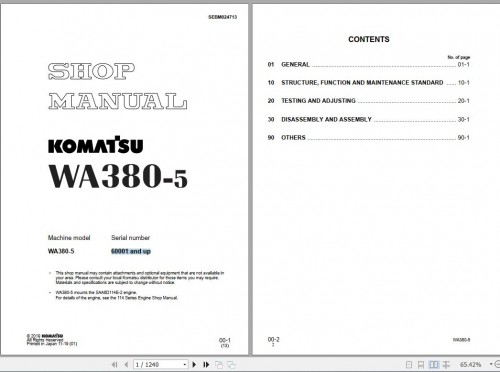 Komatsu Wheel Loader WA380 5 Shop Manual SEBM024713 1