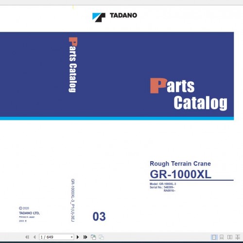 Tadano Rough Terrain Crane GR 1000XL 3 P1(U) 3EJ Parts Catalog EN+JP 1