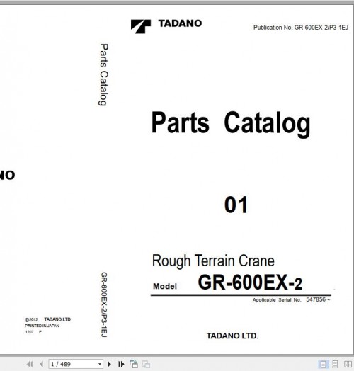 Tadano Rough Terrain Crane GR 600EX 2 P3 1EJ Parts Catalog EN+JP 1