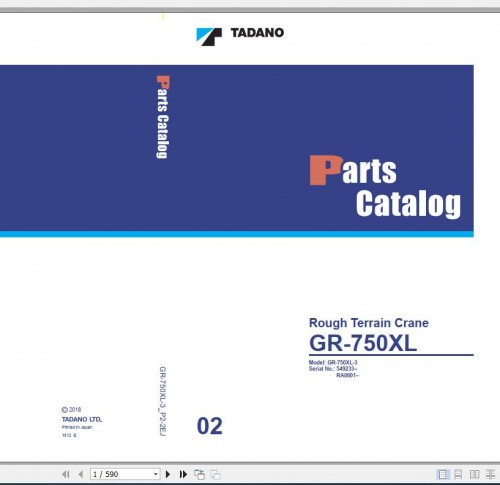 Tadano Rough Terrain Crane GR 750XL 3 P2 2EJ Parts Catalog EN+JP 1
