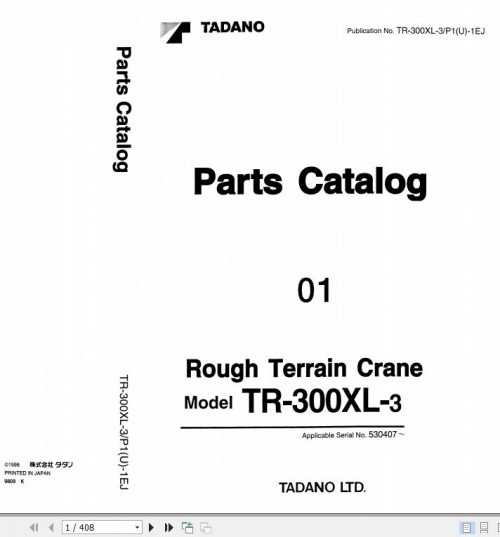 Tadano Rough Terrain Crane TR 300XL 3 P1(U) 1EJ Parts Catalog EN+JP 1