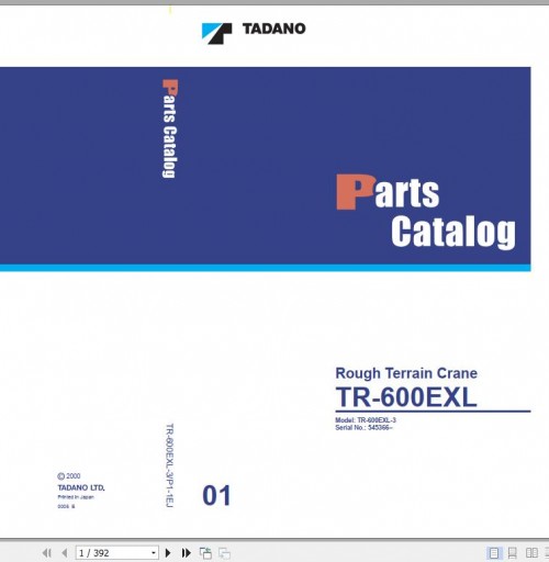 Tadano Rough Terrain Crane TR 600EXL 3 P1 1EJ Parts Catalog EN+JP 1