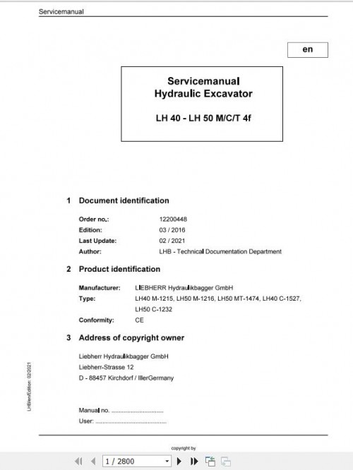 Liebherr Hydraulic Excavator LH40 LH50 M C T 4f Service Manual 02 2021 1
