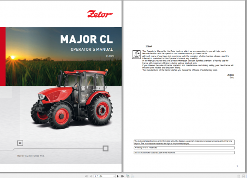 Zetor Tractor Update 2021 Operator's Manual & Training Manual English CD 6