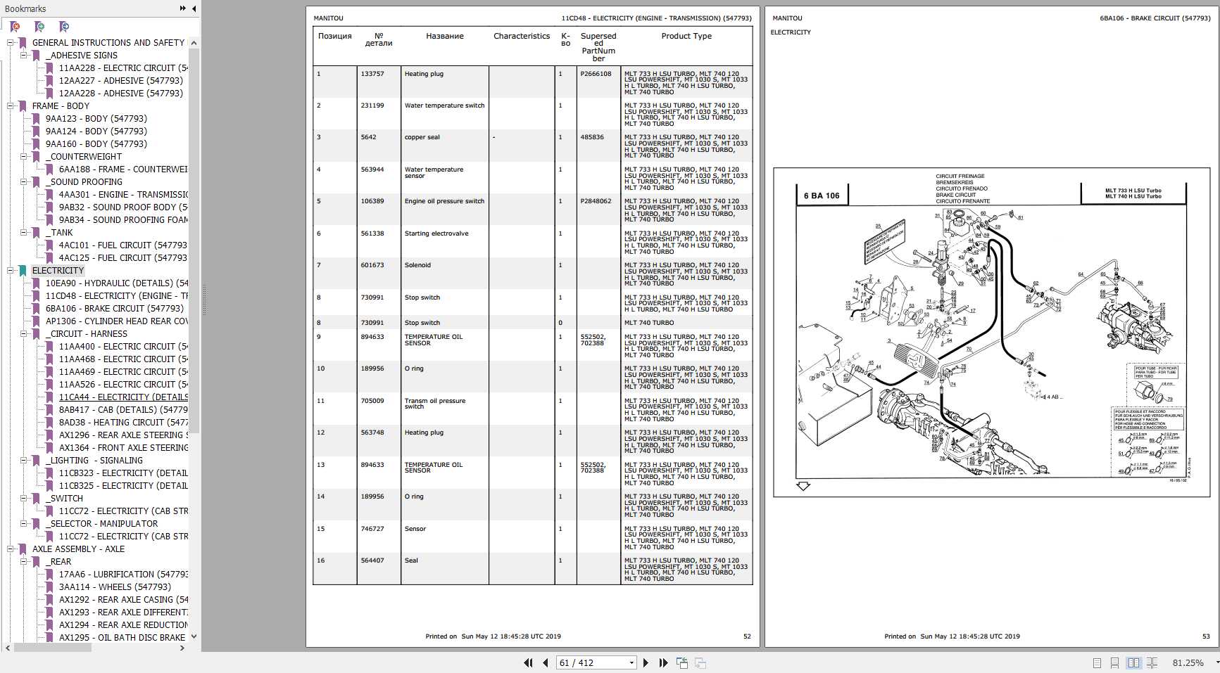 Manitou MLT 733 H LSU TURBO Genuine Parts Catalogue | Auto Repair ...