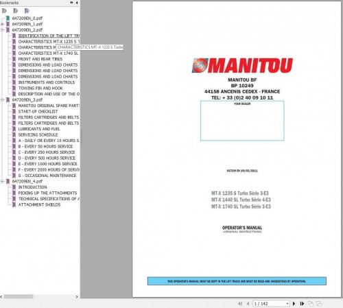 Manitou MT X 1235S 1740SL T S3 E3, MT X 1440SL T S4 E3 Operator's Manual 647209EN 09 03 2011 1