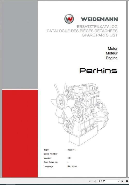 Weidemann Engine Perkins 403C 11 1.0 Spare Parts List DE+FR+EN 1