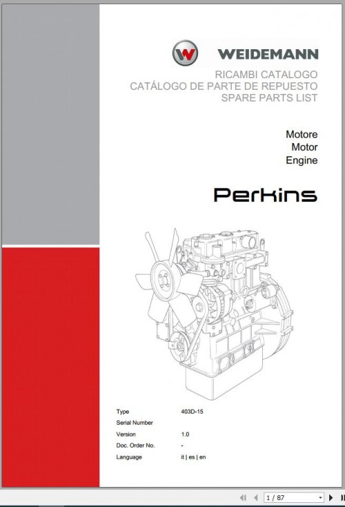 Weidemann Engine Perkins 403D 15 1.0 Spare Parts List IT+ES+EN 1