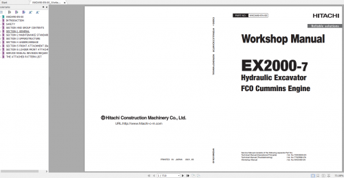 Hitachi Hydraulic Excavator Mining EX2000 7 FC0 Cummins Engine Workshop Manual 1