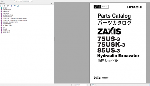 Hitachi Hydraulic Excavator ZX75US 3 ZX75USK 3 85US 3 Parts Catalog EN+JP 1