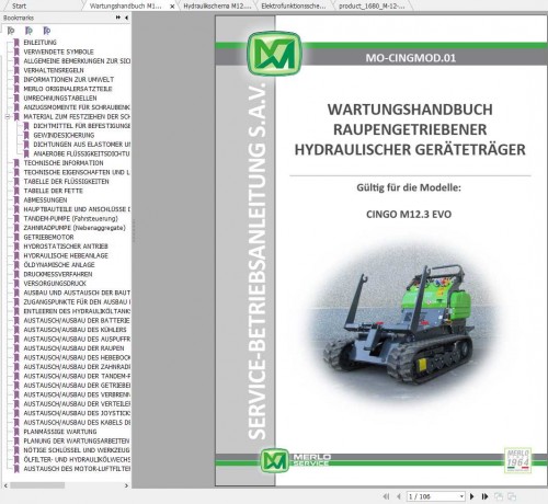 Merlo CINGO SERIE EVO Maintenance Manual,Hydraulic & Electrical Diagram DE 1
