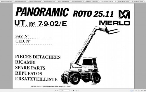 Merlo ROTO XS (R30.13) Parts Manual, Hydraulic & Electrical Diagram DE (3)