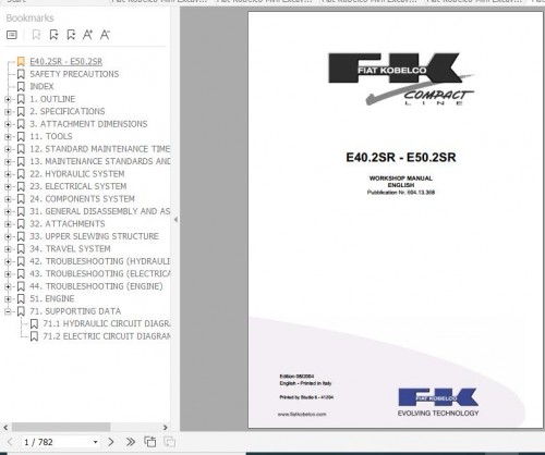 Fiat Kobelco Mini Excavator E40.2SR E50.2SR Workshop Manual EN+DE+FR+IT+ES 2