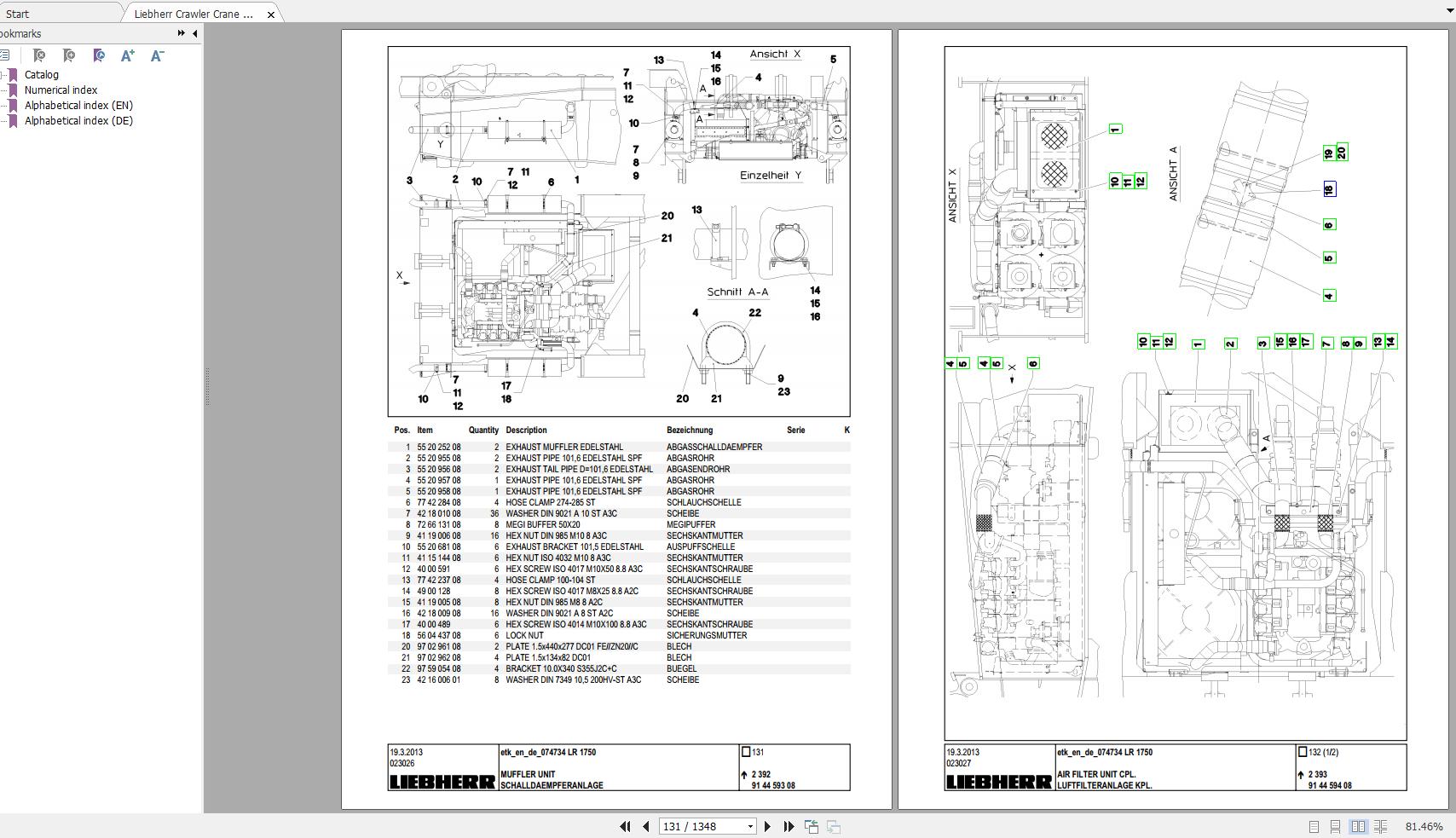Liebherr Crawler Crane LR 1750 074734 Spare Parts Catalog EN+DE Auto Repair Manual Forum