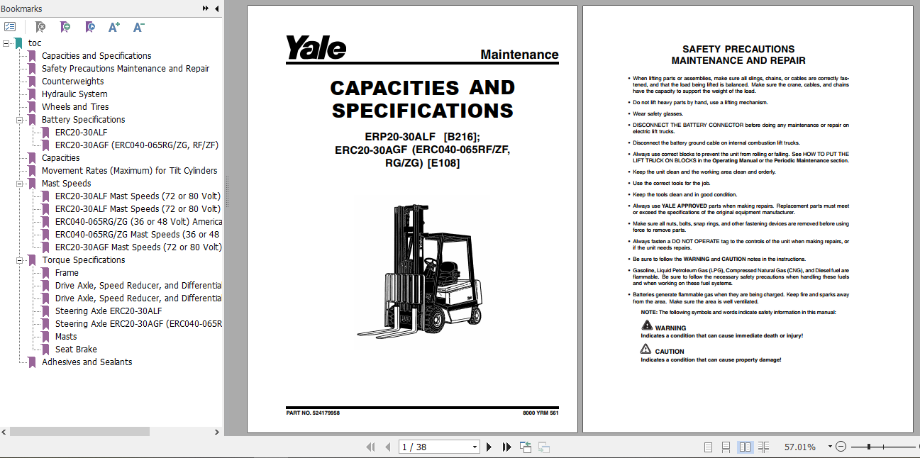 Yale Electric Motor Rider Trucks E108 (ERC040065RGZG) Service Manual