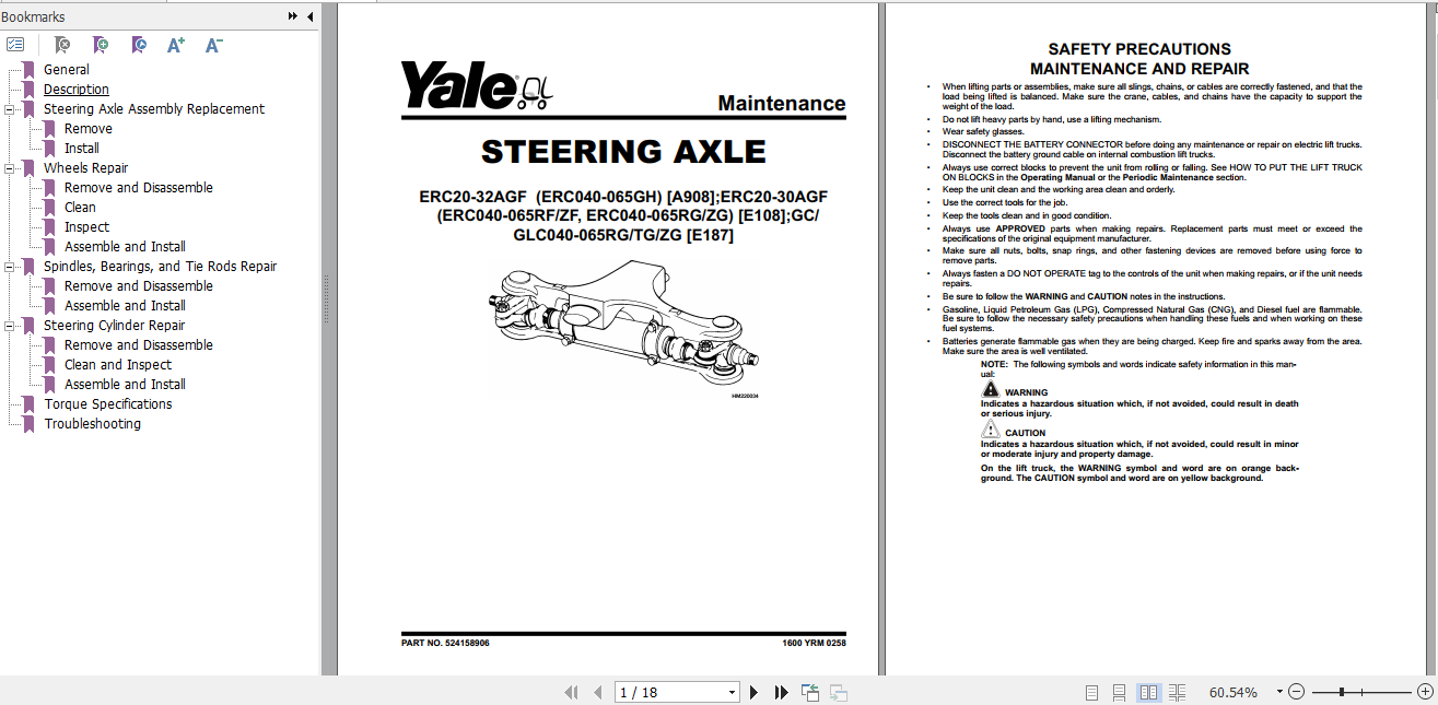 Yale Electric Motor Rider Trucks E108 (ERC2030AGF Europe) Service