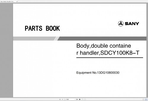 Sany Body Double Container Handler SDCY100K8 T Parts Book 1