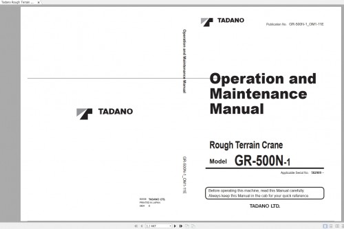 Tadano Rough Terrain Crane GR 500N 1 OM1 11E Operators Manual EN PDF 1