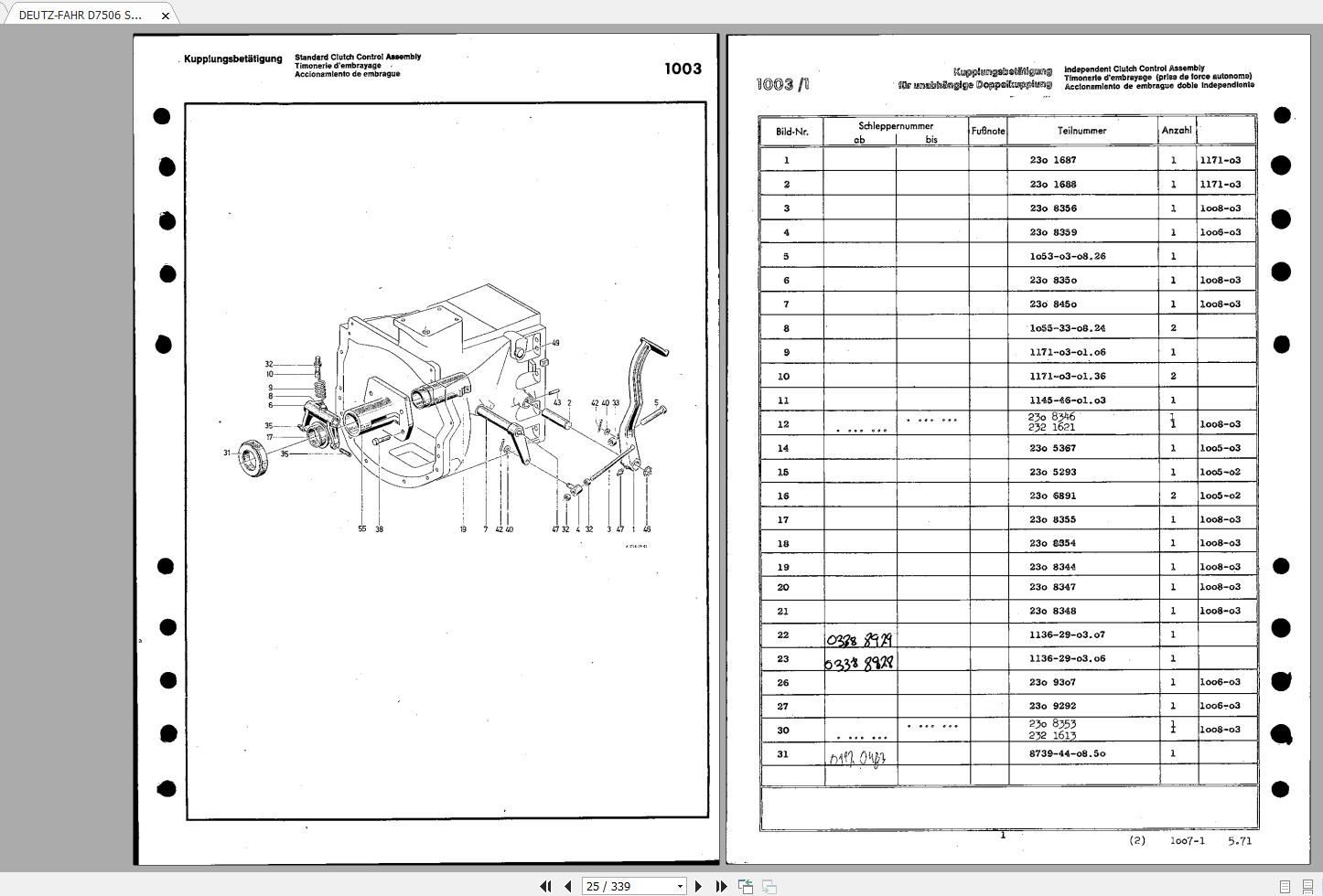 Microfich Teilekatalog Spare parts list Deutz Fahr DX 6.50 von 10/1986 