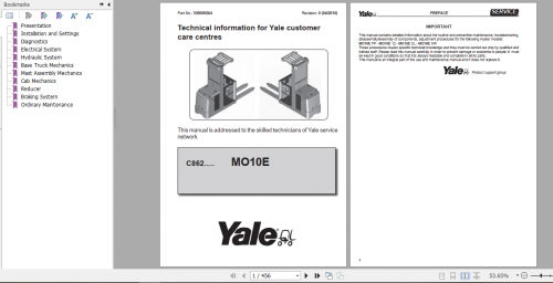 Yale Class 2 Electric Motor Narrow Aisle Trucks C862 (MO10E AC) Service Manual (1)