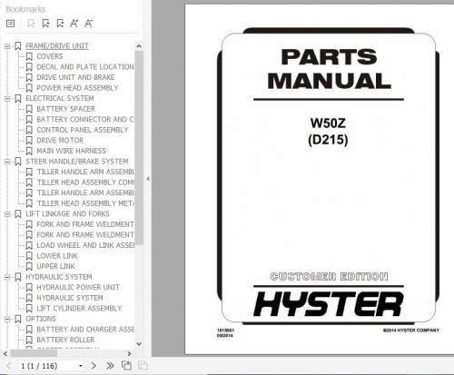 Hyster Electric Motor Hand Trucks D215 (W50Z) Parts Manual 1615061 1