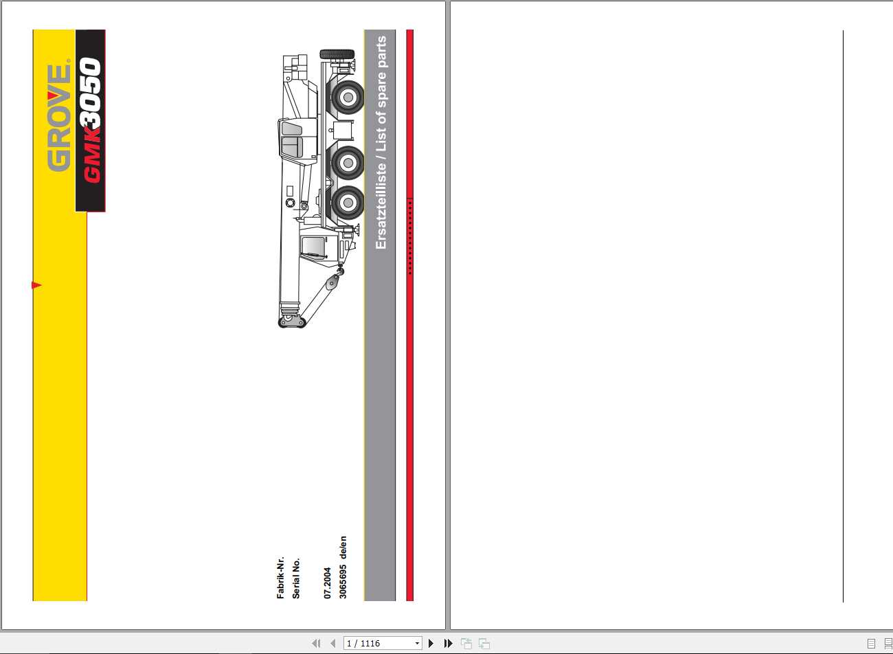 Manitowoc Grove Crane GMK 3050 3065695 20040701 Spare Parts Catalog ...