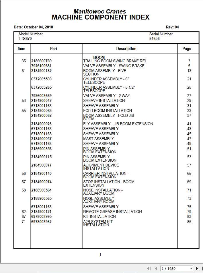 Manitowoc Cranes TTS870 PM 84856 004 Spare Parts Manual PDF | Auto ...