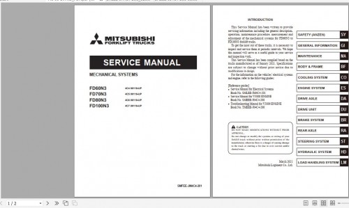Mitsubishi Forklift Truck FD60N3 FD70N3 FD80N3 FD100N3 Service Manuals 2