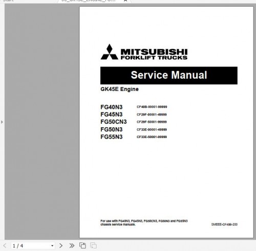 Mitsubishi Forklift Truck FG40N3 FG45N3 FG50CN3 FG50N3 FG55N3 Service Manuals 1