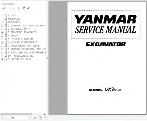Yanmar Crawler Excavators VIO50 1 Service Manuals EN PDF 1