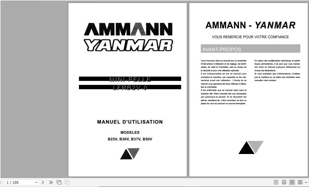 Yanmar Mini Excavator B25V B30V B37V B50V Operation & Maintenance ...