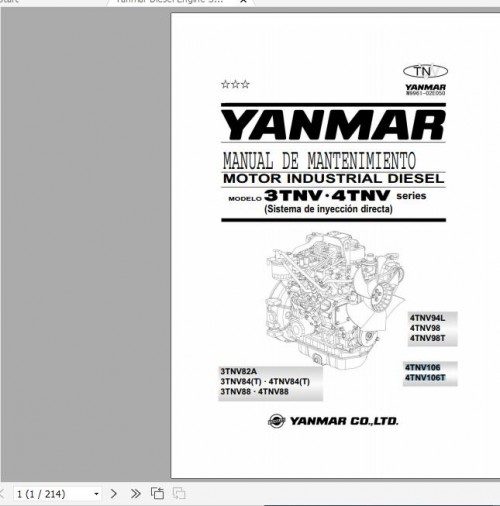 Yanmar Diesel Engine 3TNV 4TNV Series Service Manual M9961 02E050 1