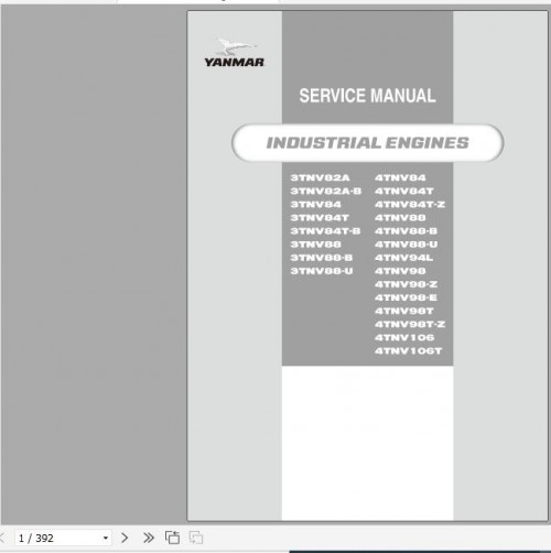 Yanmar Industrial Engines 3TNV 4TNV Service Manual 0BTNV G00101 1