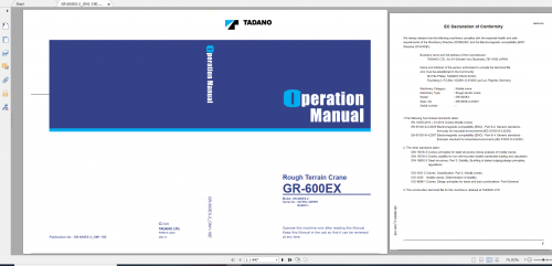 Tadano Rough Terrain Crane GR 600EX 2 GR 600E 2 00201 Operation & Maintance Manual (1)
