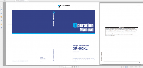 Tadano Rough Terrain Crane GR 600XL 2 GR 600 2 00101 Operation & Maintance Manual (1)