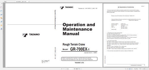 Tadano Rough Terrain Crane GR 700EX 1 GR 700E 1 00216 Operation & Maintance Manual (1)