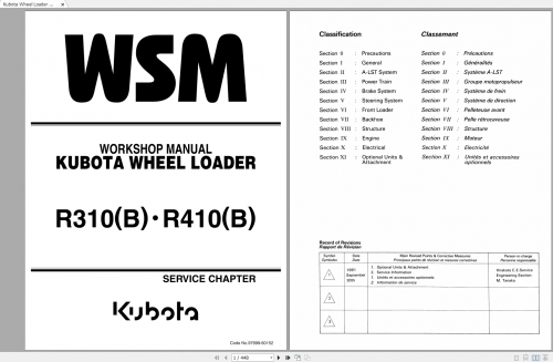 Kubota Wheel Loader R310 R310B R410 R410B Service Chapter Workshop Manual EN 1