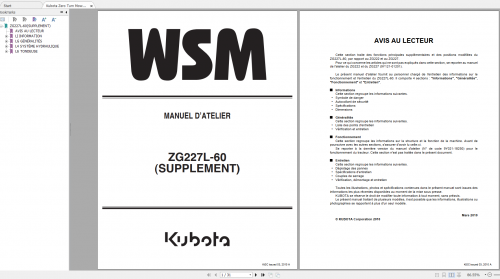 Kubota Zero Turn Mower ZG227L 60 Supplement Workshop Manual FR 9Y11104650 1