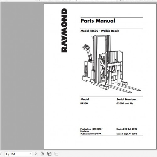 Raymond Walkie Reach RRS30 Schematics, Maintenance & Parts Manual 2