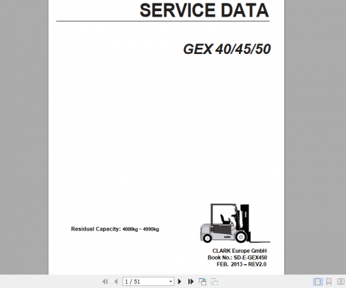 Clark Forklift GEX 40 45 50 Service Manual 8106230 5