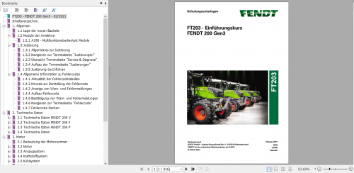 Fendt Tractor FT203 200 Gen2 Introductory Course Service Training Manual German 1