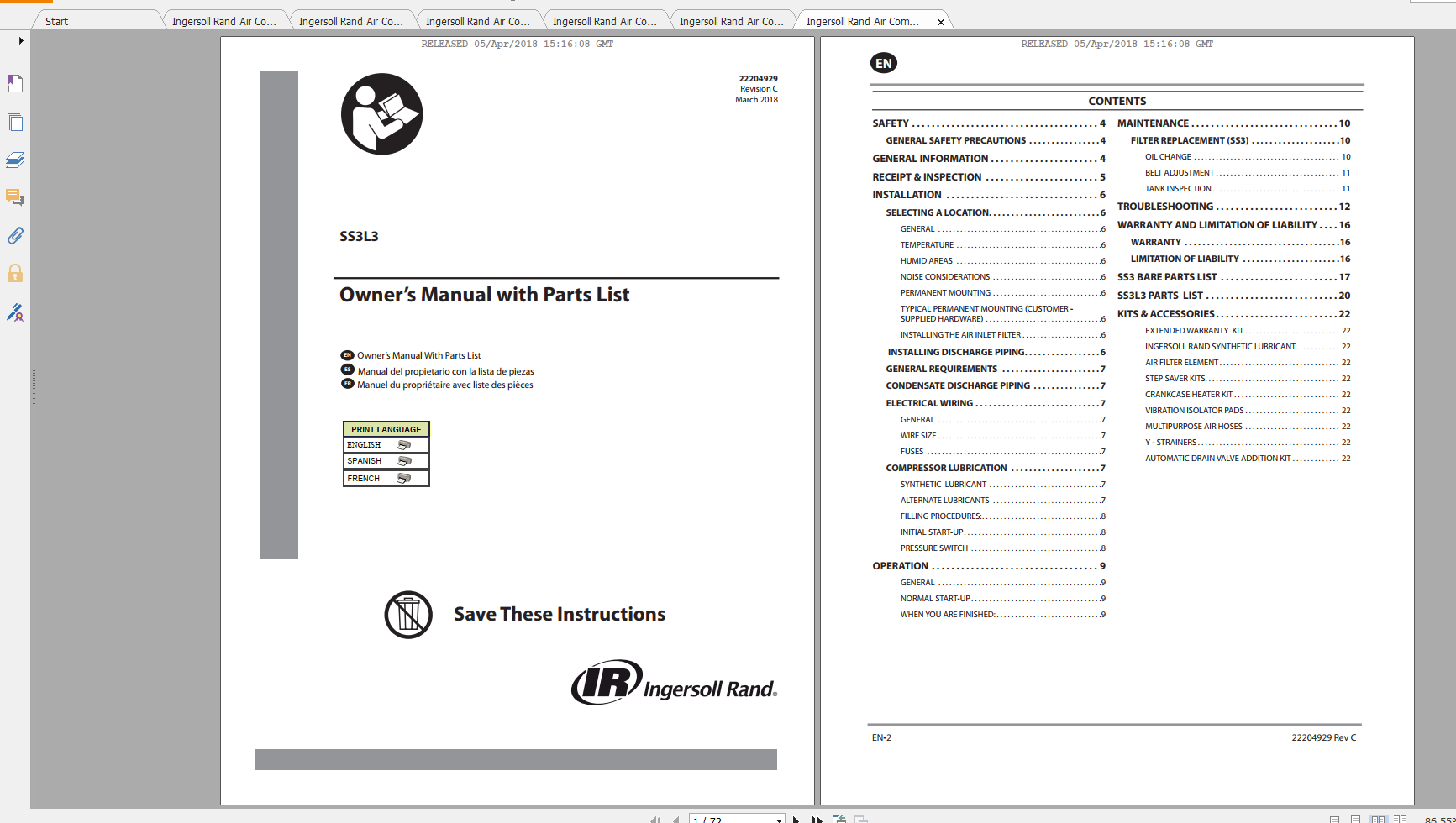 Ingersoll Rand Air Compressor Owner Manual with Parts List Collection |  Auto Repair Manual Forum - Heavy Equipment Forums - Download Repair   Workshop Manual